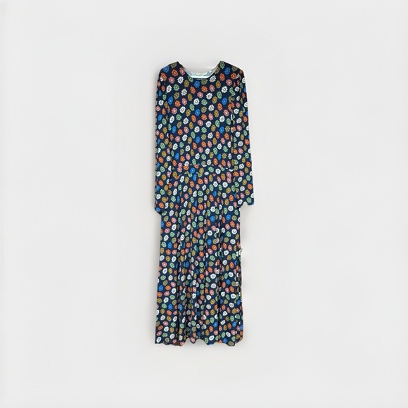 Boden Navy & Floral Maxi Dress 12 Long Jersey Stretch‎ Comfort Long Sleeve - Picture 1 of 4